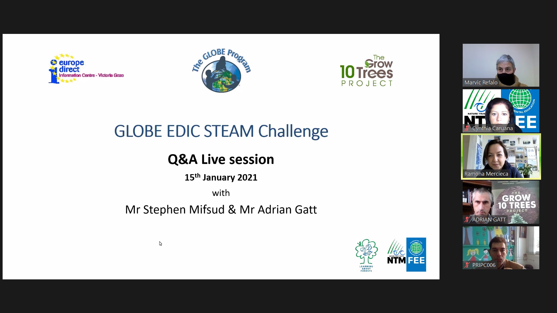 Screenshot from meeting for the GLOBE EDIC STEAM Challenge