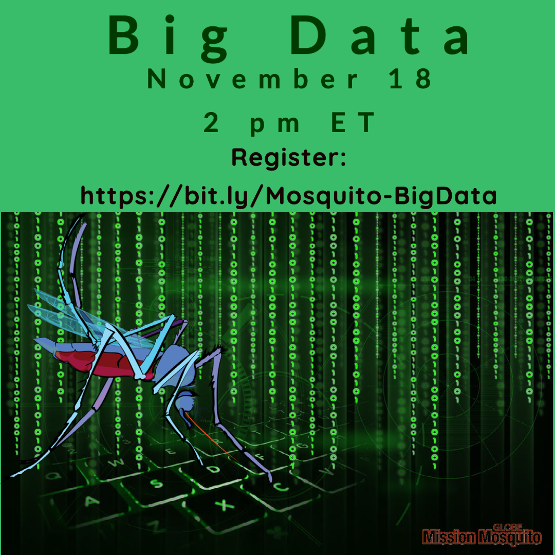 GMM 18 November webinar shareable with date and time information and a drawing of a mosquito