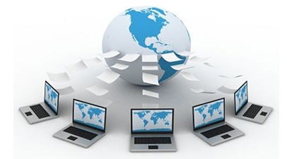 Graphic of computers linked together for a virtual meeting