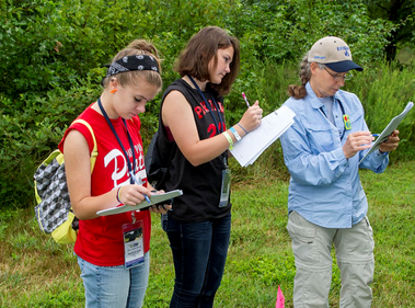 Photo of teacher and students involved in research