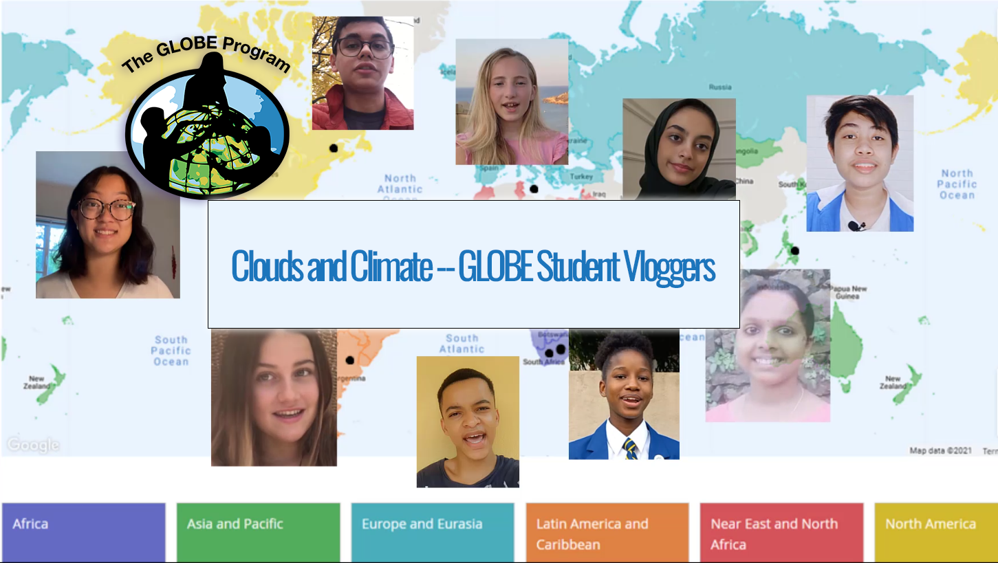A screenshot from the video made by the GLOBE Student Vloggers, with the photos of all of the vloggers