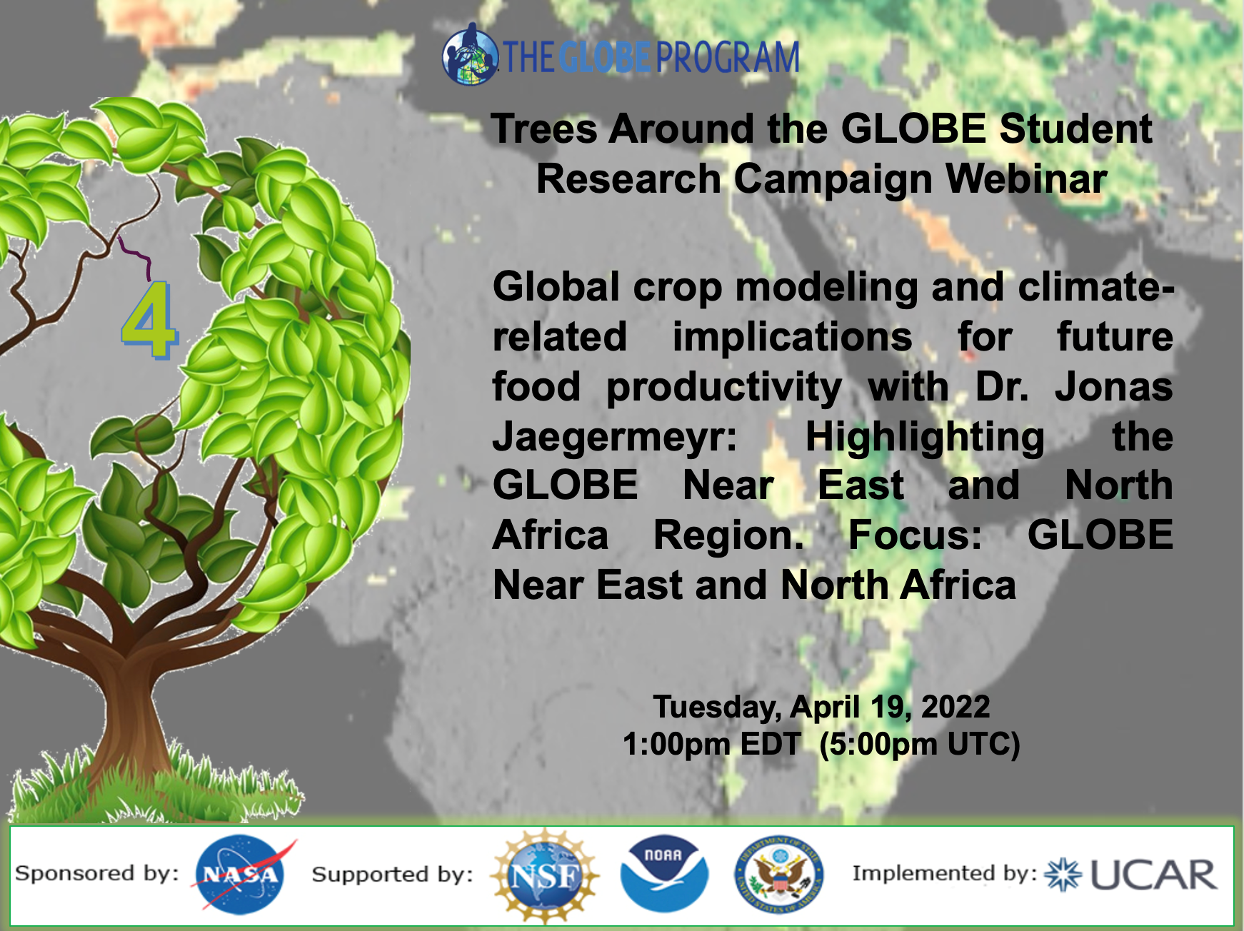 19 April Trees Around the GLOBE webinar, showing the title of the webinar