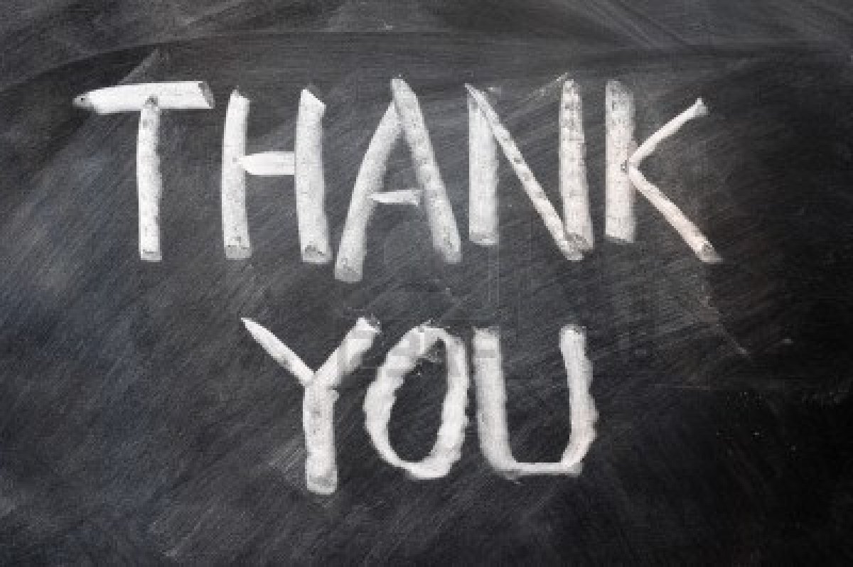 Photo of "Thank You" written on a chalkboard