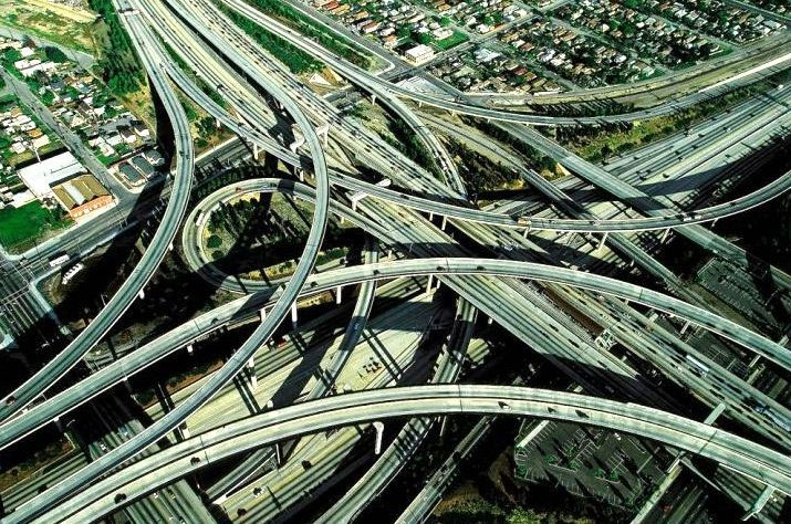Arial photo of the LA freeway system.