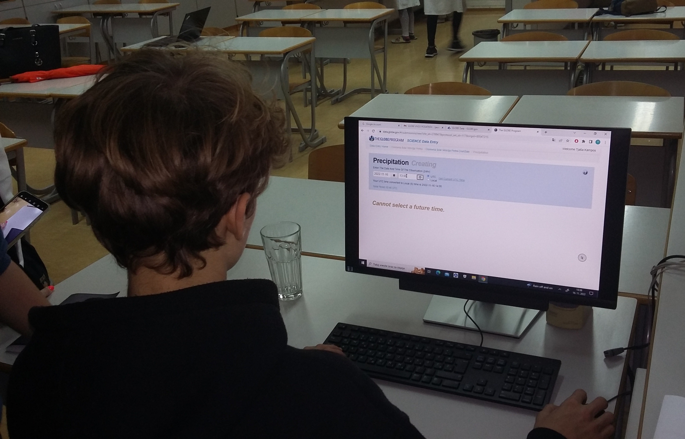 Student entering rainfall data in the GLOBE database at Primary School 'Venclja Perka', Slovenia