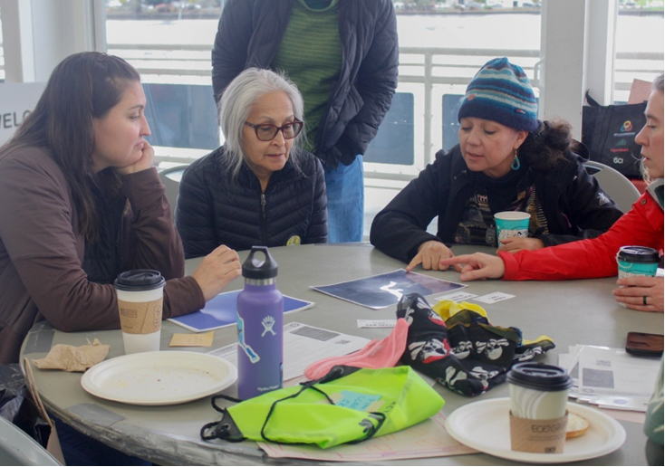 Four teachers from Alaska and New Mexico sit at a table with photos identifying cloud types