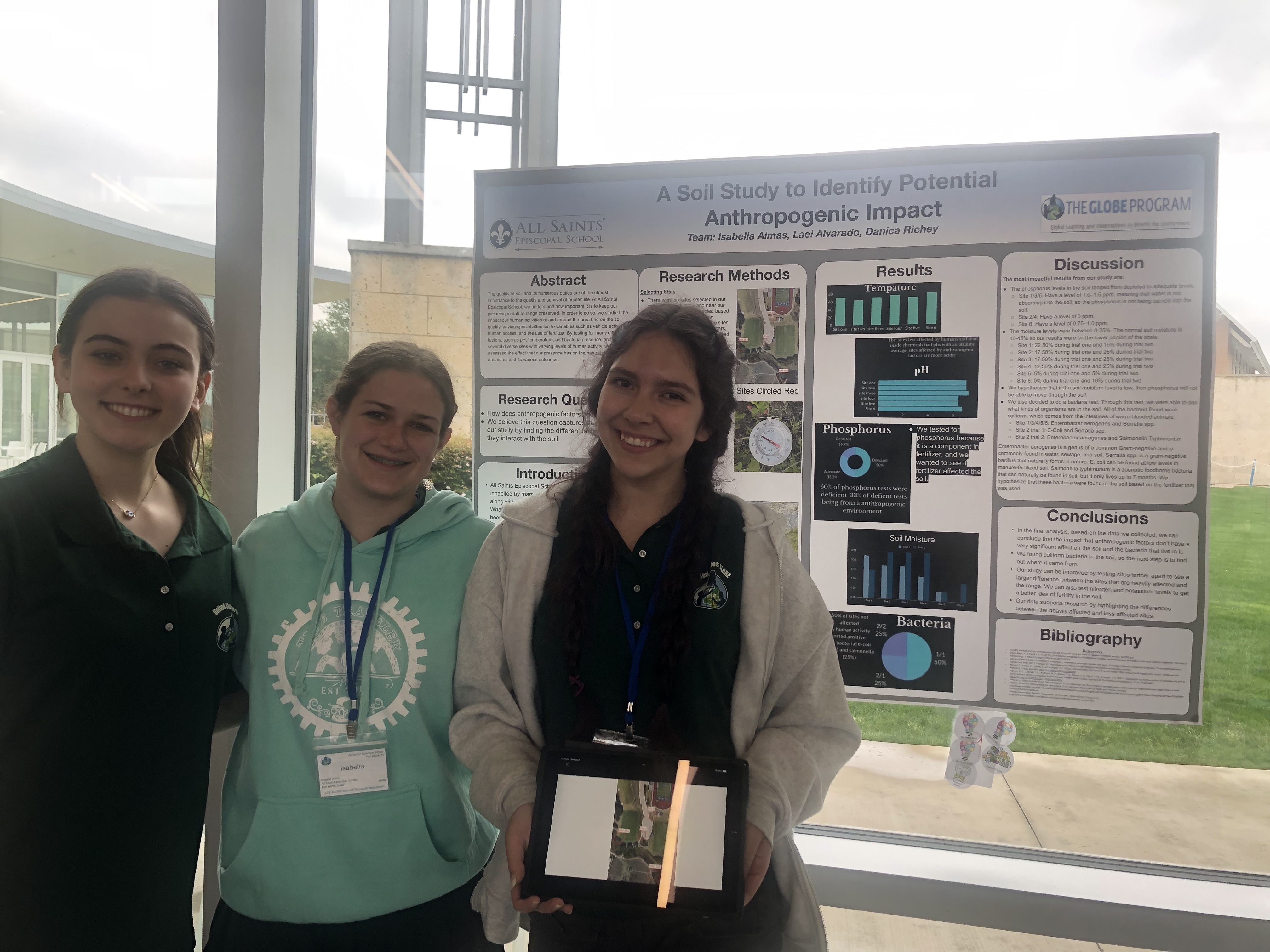 Three students stand in front of their GLOBE poster