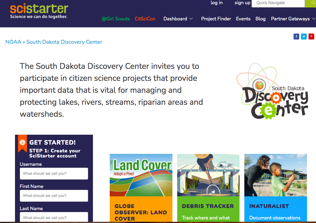 screenshot from scistarter website