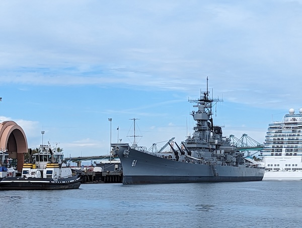 the battleship USS Iowa at dock