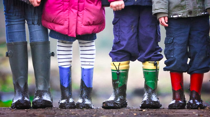 Kids with muddy boots