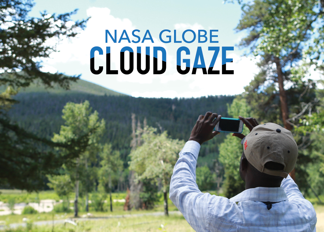 NASA GLOBE CLOUD GAZE showing a person using The GLOBE Program's GLOBE Observer app. Image source: NASA