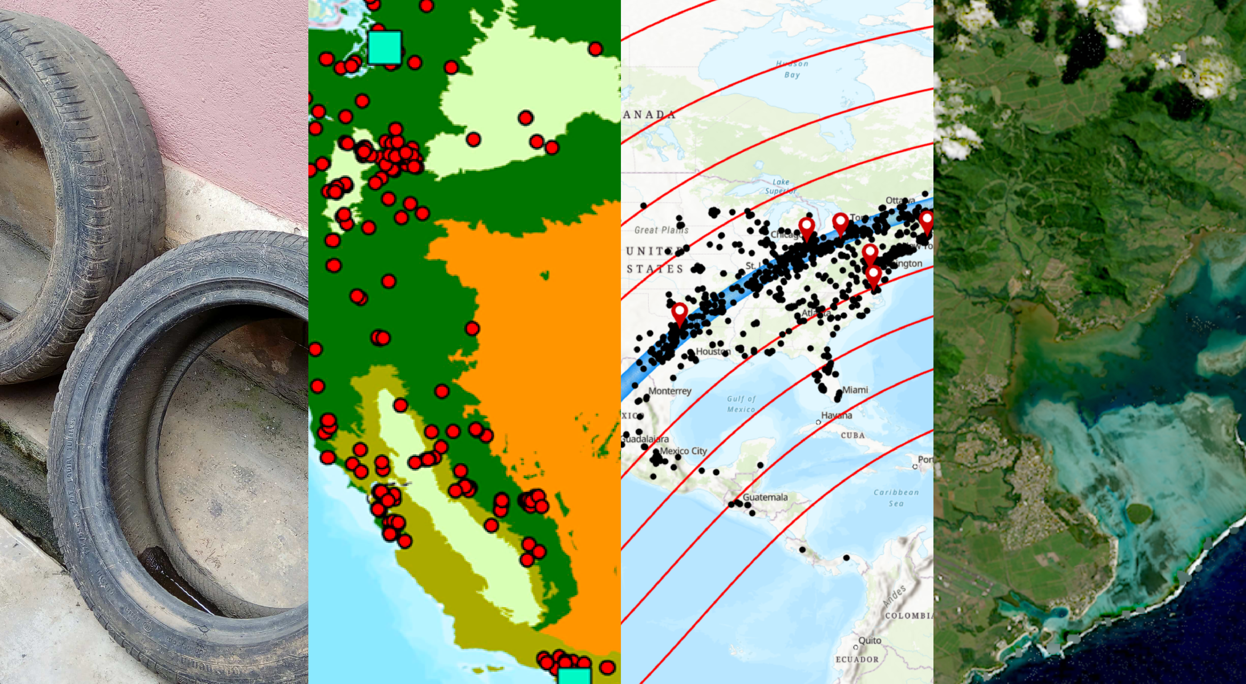A collage of images and maps.