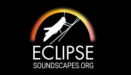 EclipseSoundscapes.org, with an image of a grasshopper against a stylized corona during an eclipse in the background.