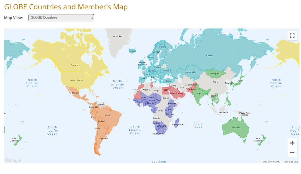 Map of participating GLOBE countries