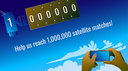 Graphic illustration including text request Help Us Reach One Million Satellite Matches