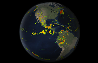 Visualization of the Earth with precipitation data overlay.