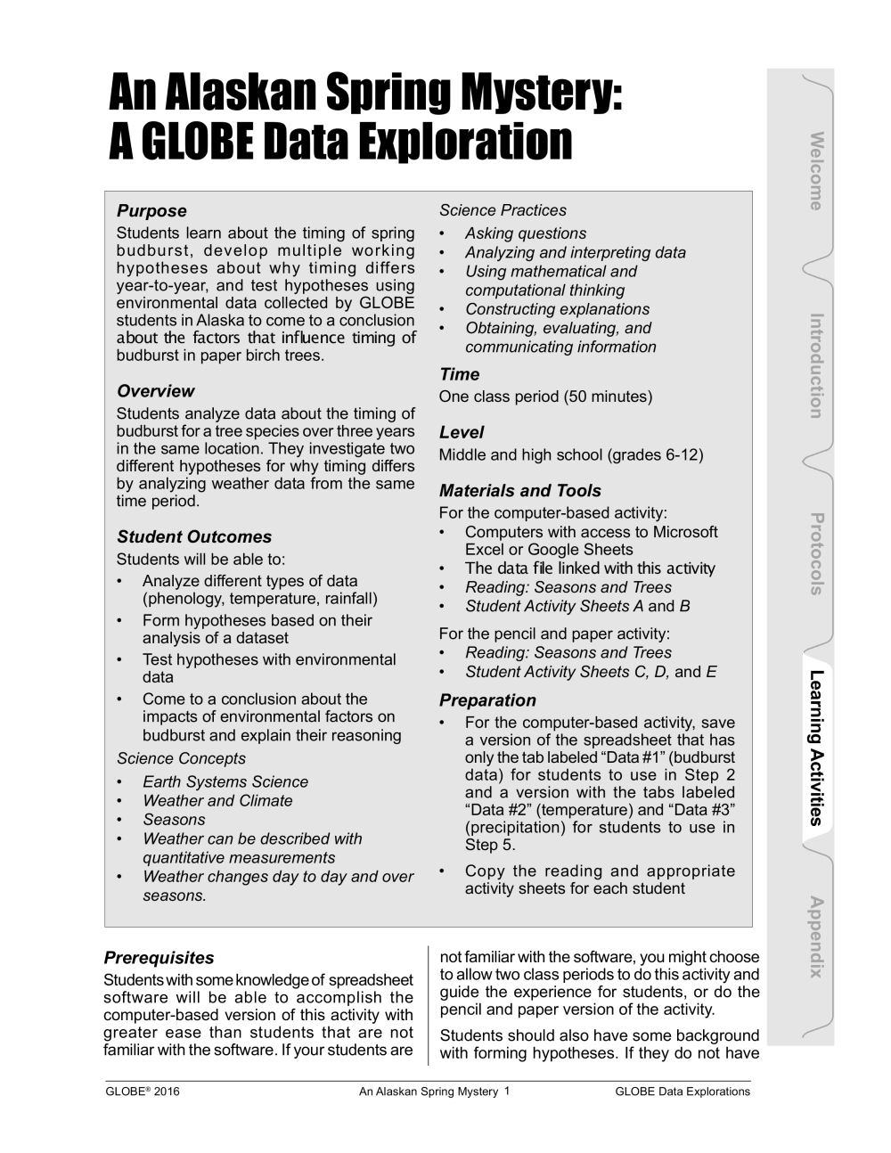 Learning Activities preview for An Alaskan Spring Mystery- A GLOBE Data Exploration