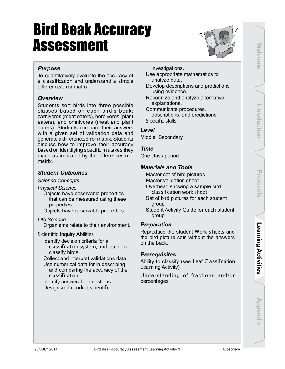 Learning Activities preview for Bird Beak Accuracy Assessment