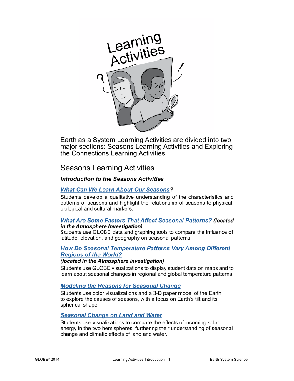Learning Activities preview for Earth as a system Learning Activities - Summary