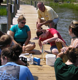 children doing science on water