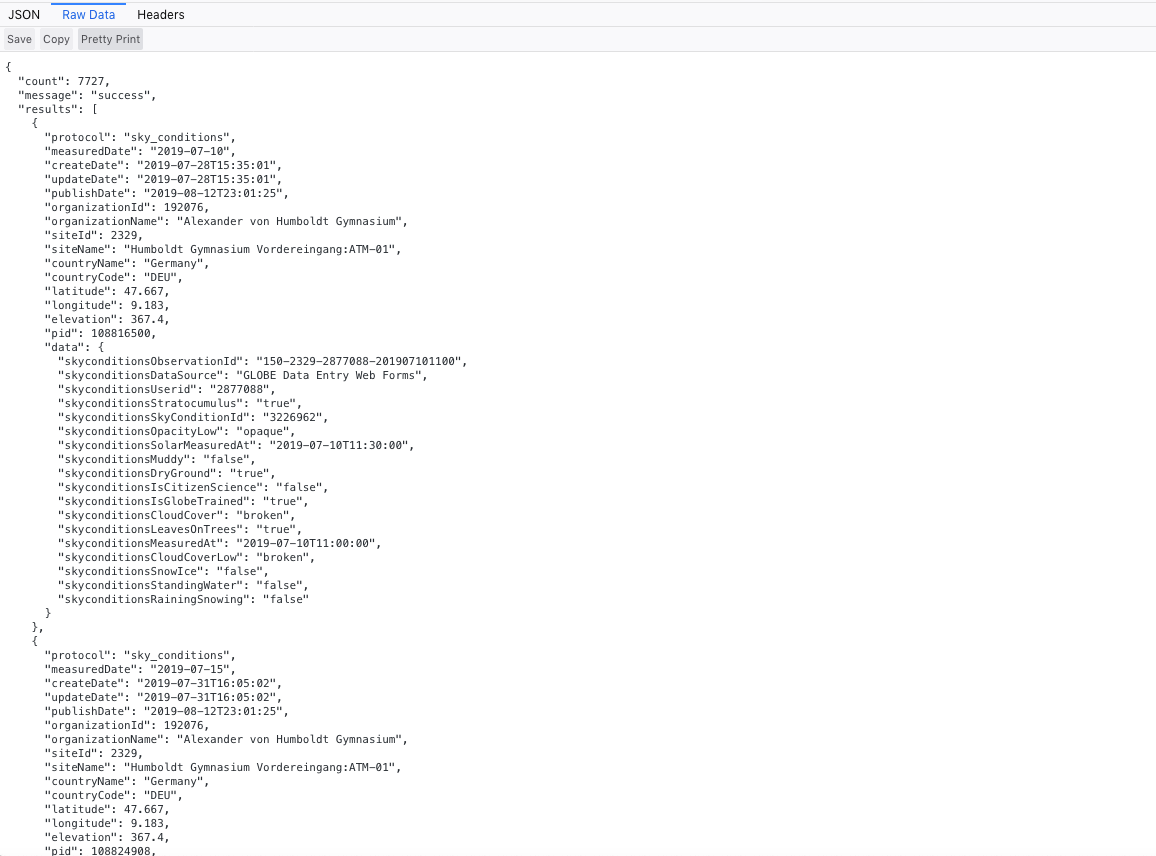 Screenshot of JSON data.