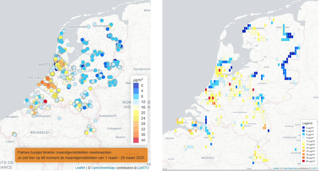 Map showing concentrations of NO2 and PM2.5.