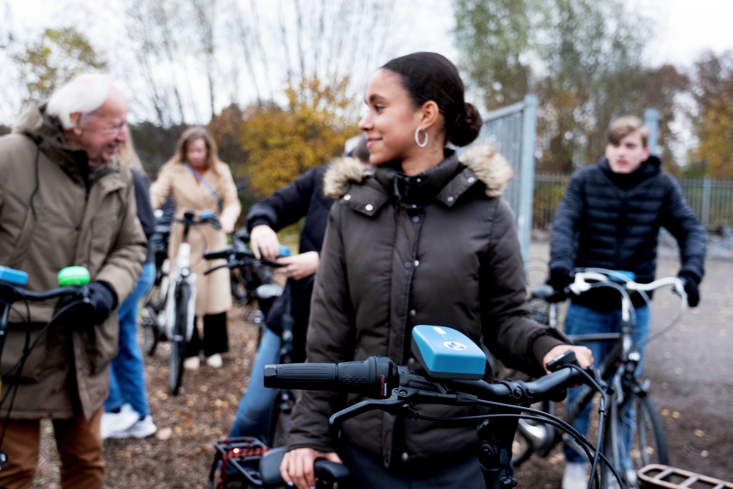 Students on bicycles.