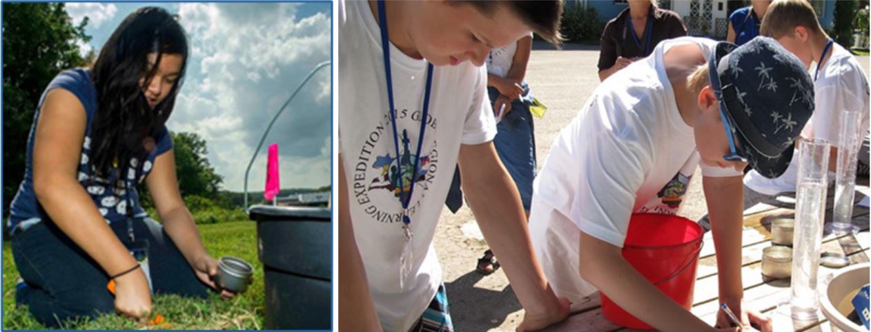 Students outside collecting soil samples.