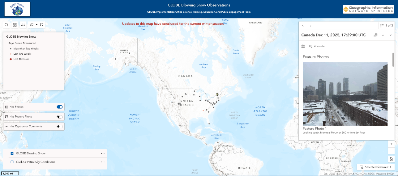 Blowing snow map of observations
