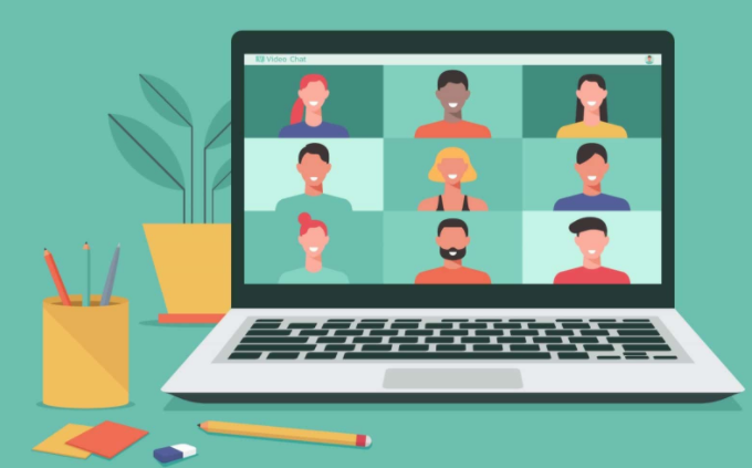   graphic of faces on computer during a virtual meeting