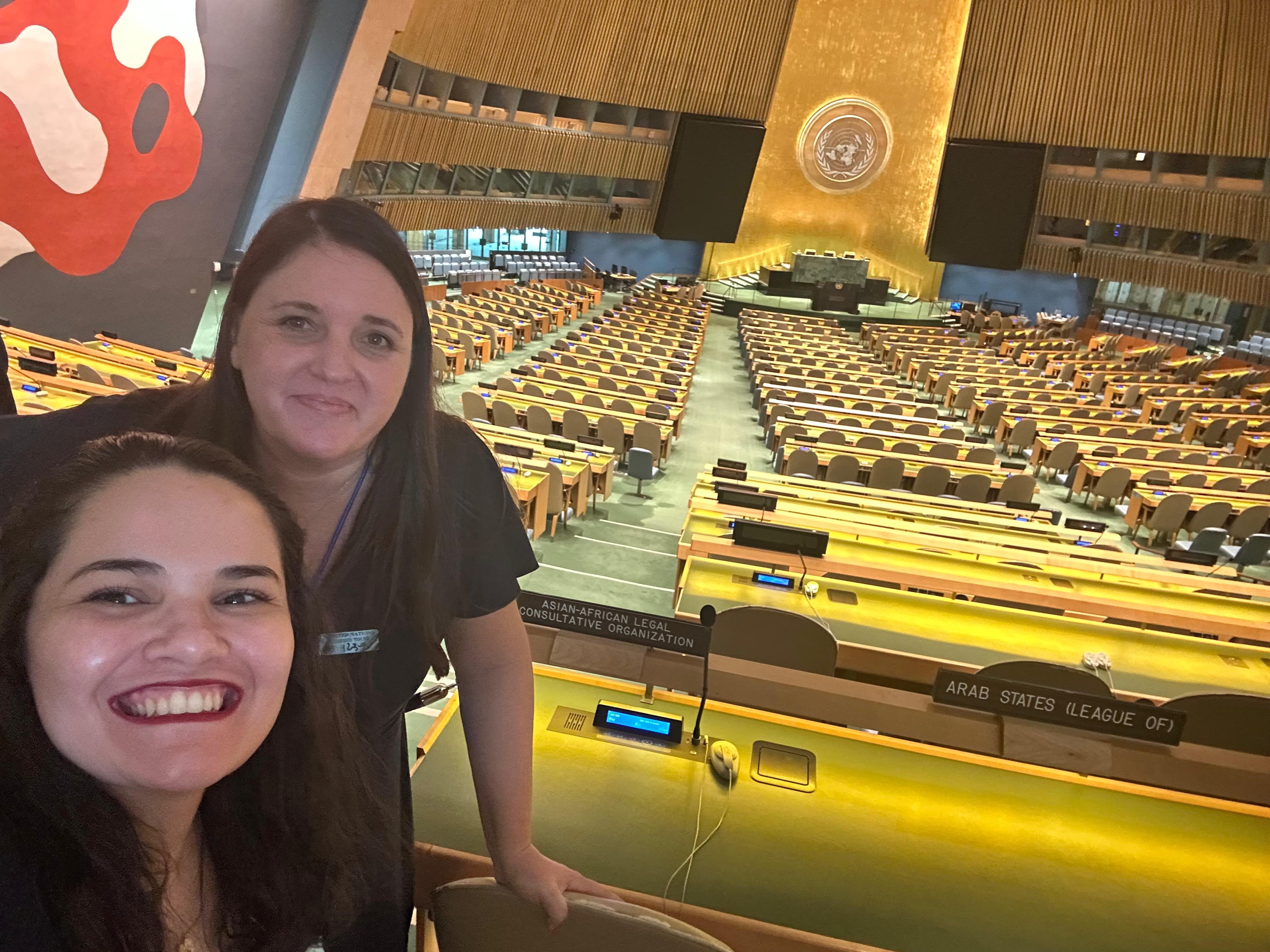 Two people at the United Nations Headquarters