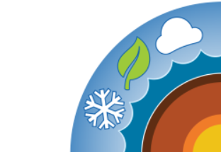A quarter rainbow bordered by ocean waves, a snowflake, a leaf, and a cloud: decorative