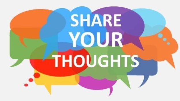   speech bubbles saying "share your thoughts"