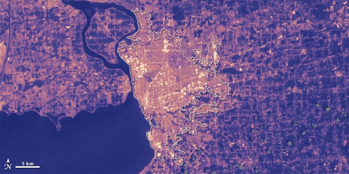   A visualization showing an urban heat island