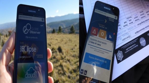   The NASA GLOBE Eclipse tool being used on a cell phone