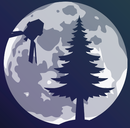   Animated graphic of a tree with a moon and satellite in the background