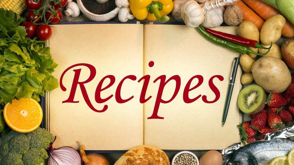 Photo of food that reads "Recipes"