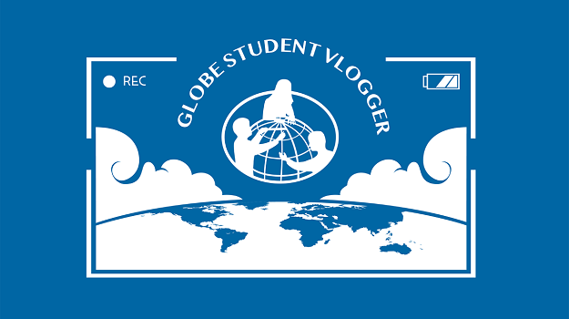 A blue graphic of a recording screen with the world and the GLOBE logo with three figures.
