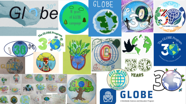 Collage of student logo designs for the 30 Years of GLOBE Campaign