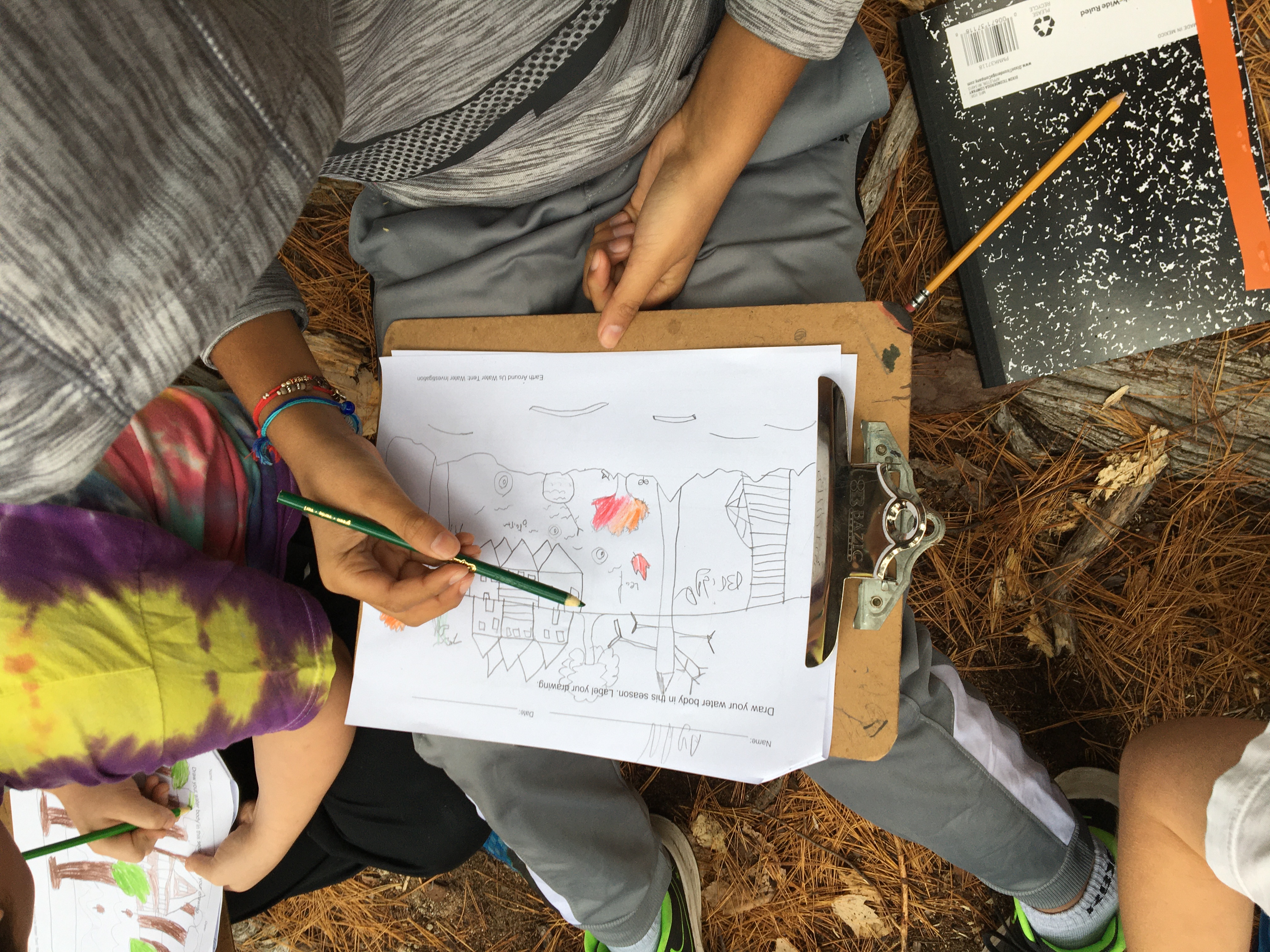 a student sketches a riparian area  
