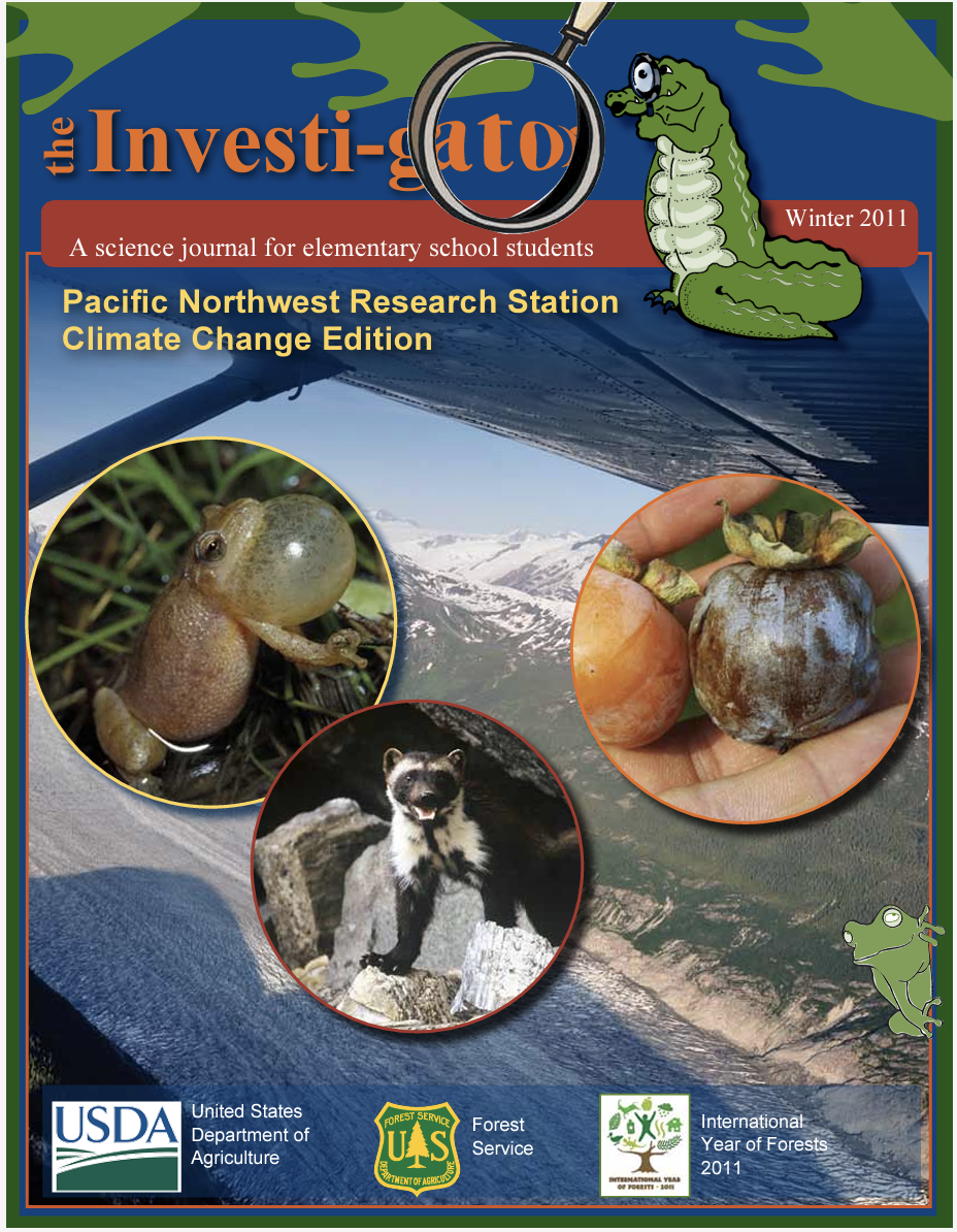 cover of the Investi-gator, a science journal for elementary school students, Winter 2011 Pacific Northwest Research Station Climate Change edition