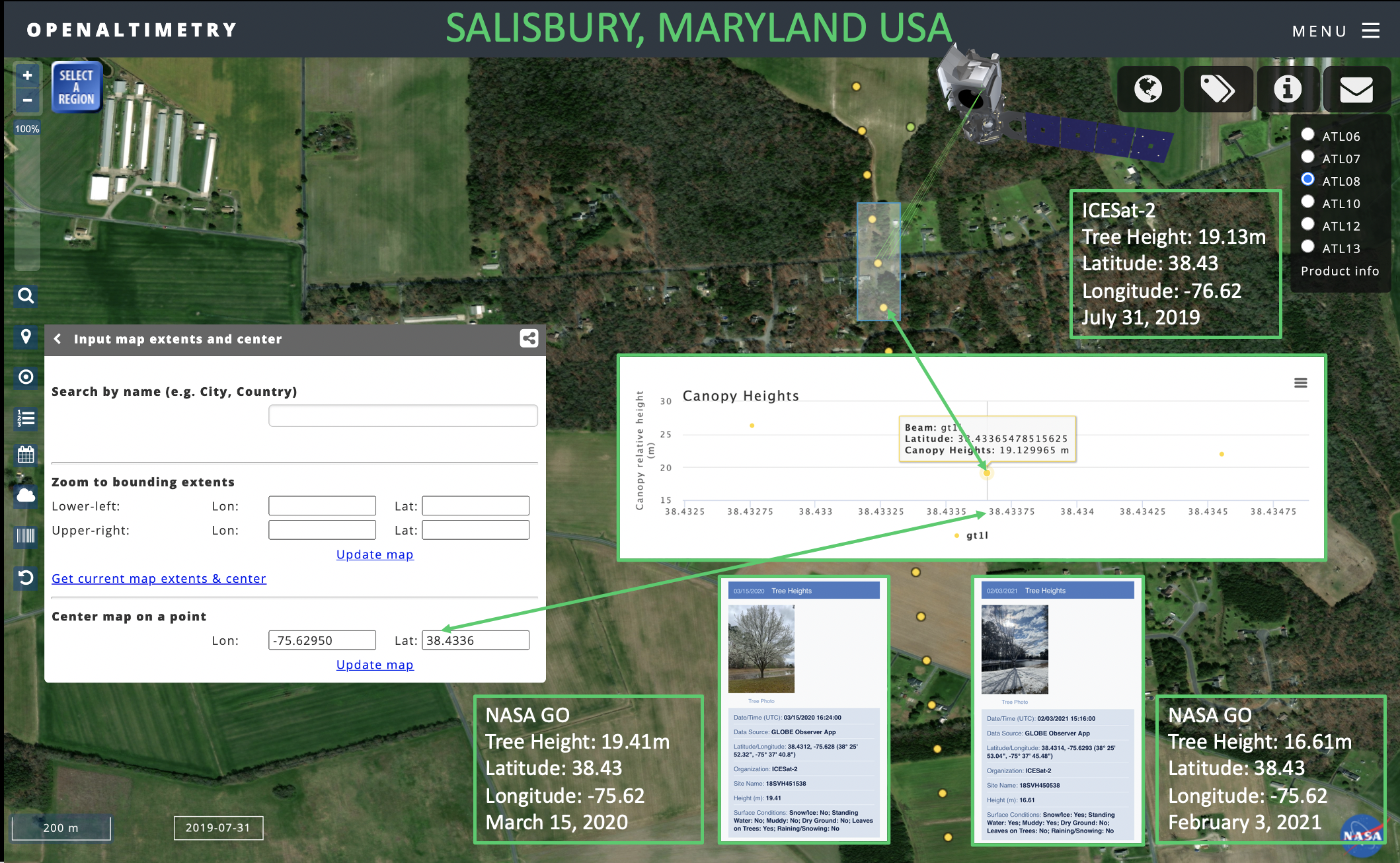 Looking at the height of the Bradford Pear Tree from ICESat-2, and the NASA GLOBE Observer Trees Tool