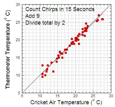 Relationship between cricket chirps and the temperature in degrees Celsius