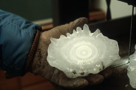 Scientist holding large hailstone