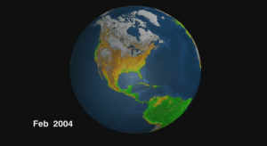 Screen shot of video showing satellite monitoring of plant life from space.