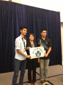 Students from Bung Khong Long Wittayakom school accept their second place award with their teacher