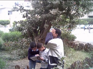 GLOBE Students, who are all now GLOBE Alumni, perform protocols in 2001. The students from left to right are Mohamed Abdel Fattah, Mohamed Saad and Mohamed Elwan.