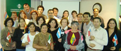 People posing with flags