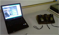 Laptop and science equipment.