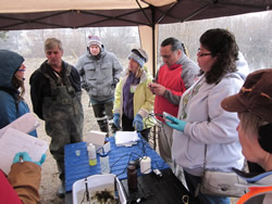 People in a tent doing science